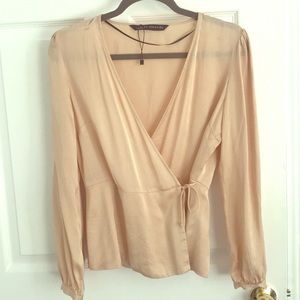BRAND NEW Zara nude satin wrap top NWOT
